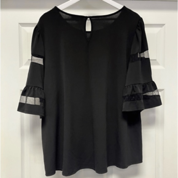 Adrianna Papell Black Blouse with Mesh Sleeve Details - Picture 8 of 11